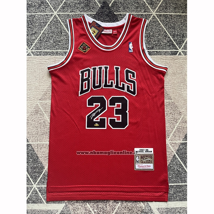 Maglia Chicago Bulls Michael Jordan No 23 Mitchell & Ness 1997-98 Rosso Firmada
